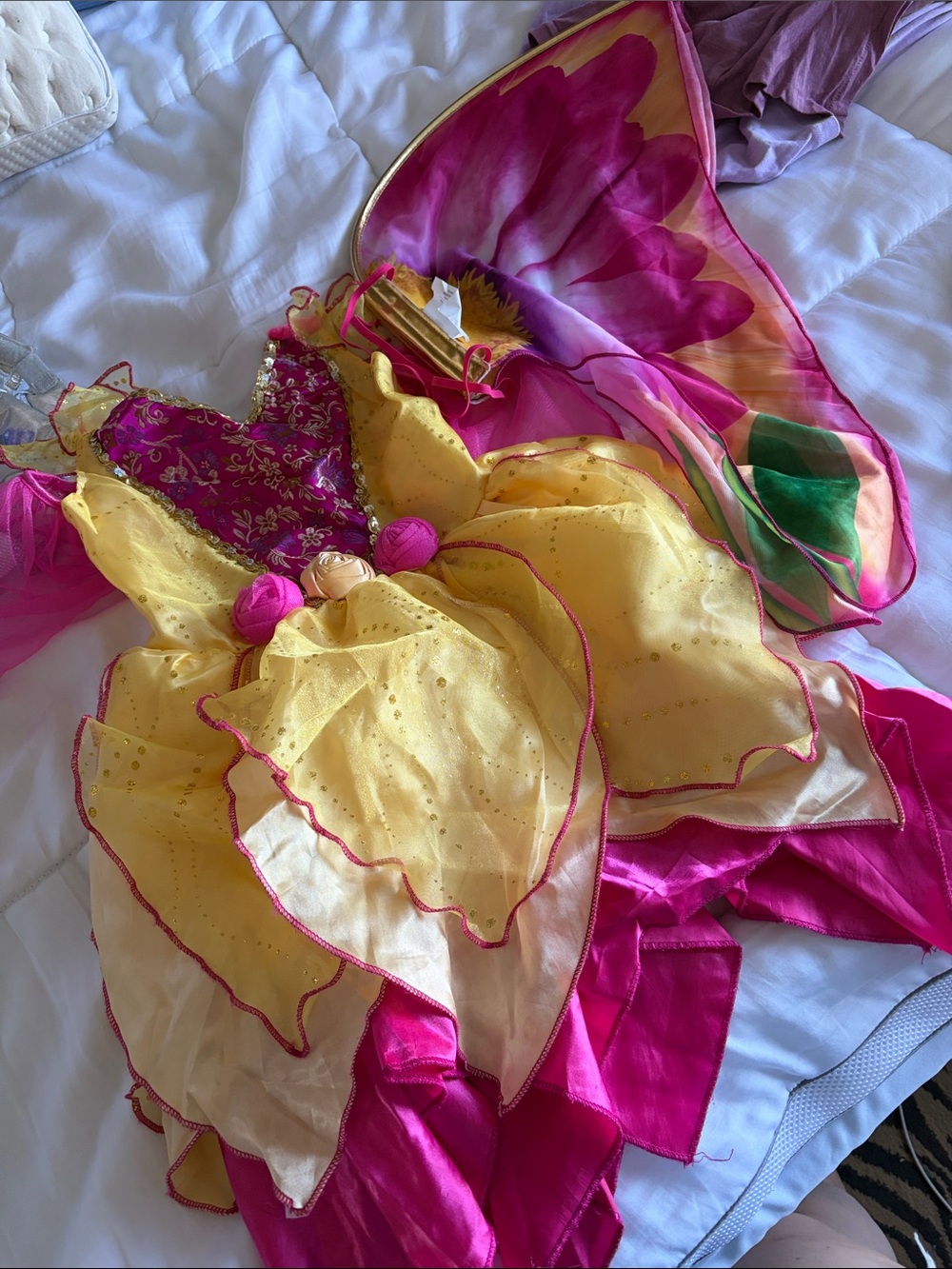 Floral Yellow & Fuchsia Layered Garden Fairy Costume - Small